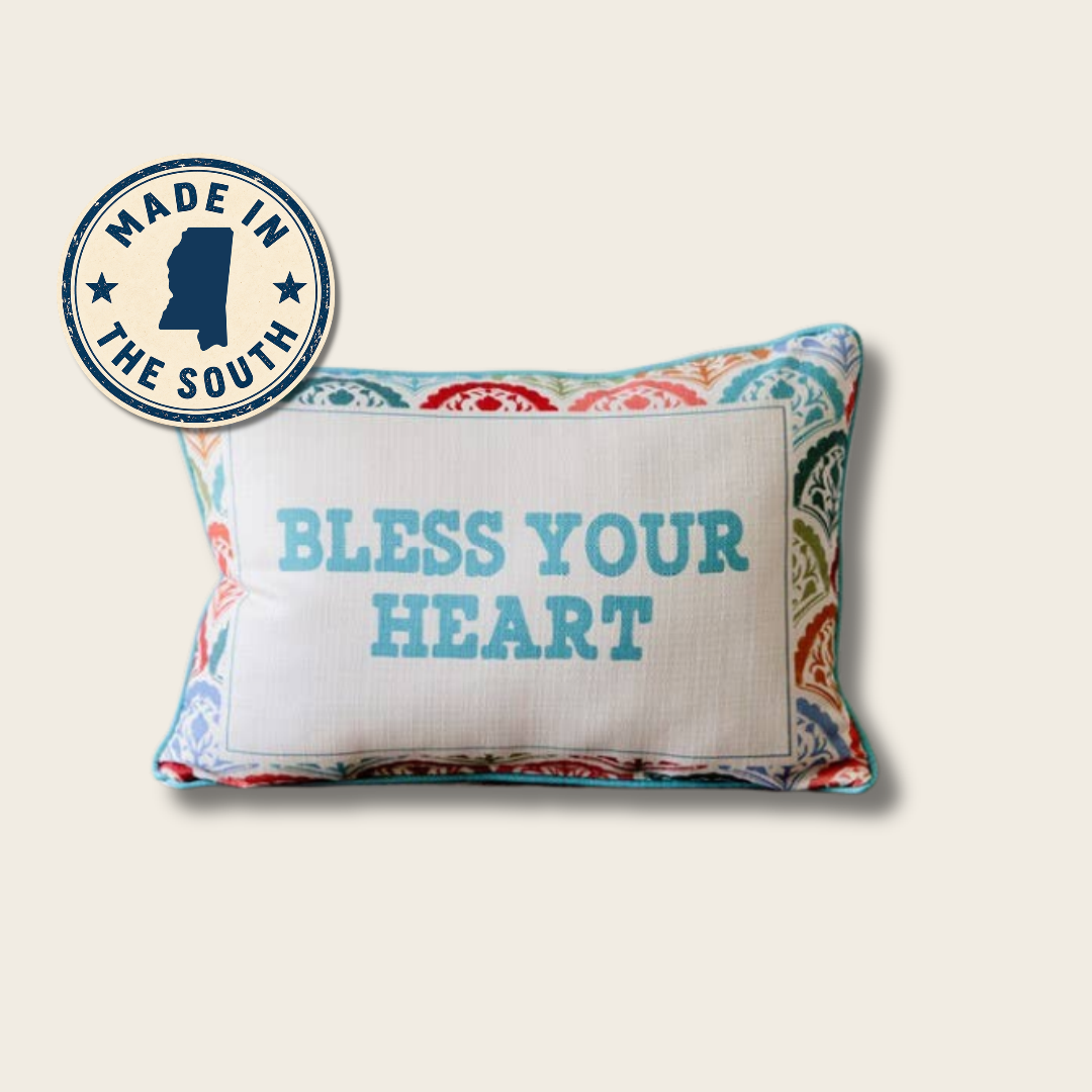 Scalloped Bless Your Heart Piped Pillow