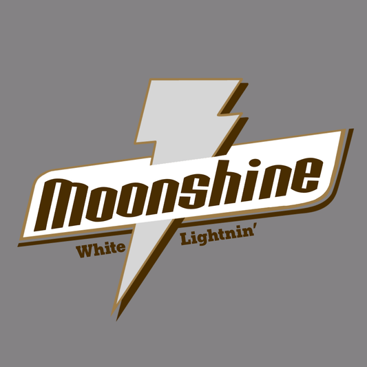 Logo for 'Moonshine White Lightnin'' on a gray background